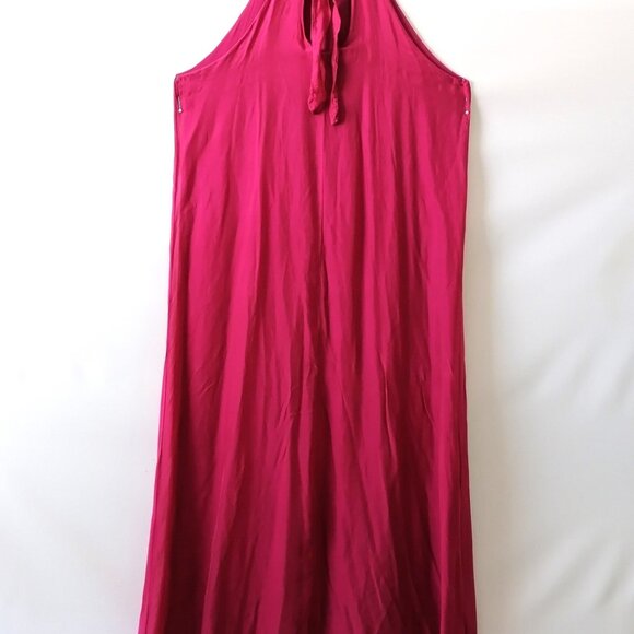 Angela Moda Womens Hot Pink Halter Neck Sleeveless Long Trapeze Dress Size M - Picture 4 of 7